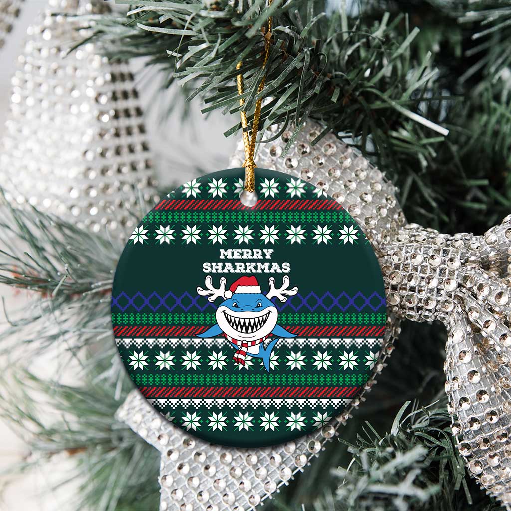 Merry Sharkmas Christmas Ceramic Ornament Xmas Holiday Patterns - Wonder Print Shop