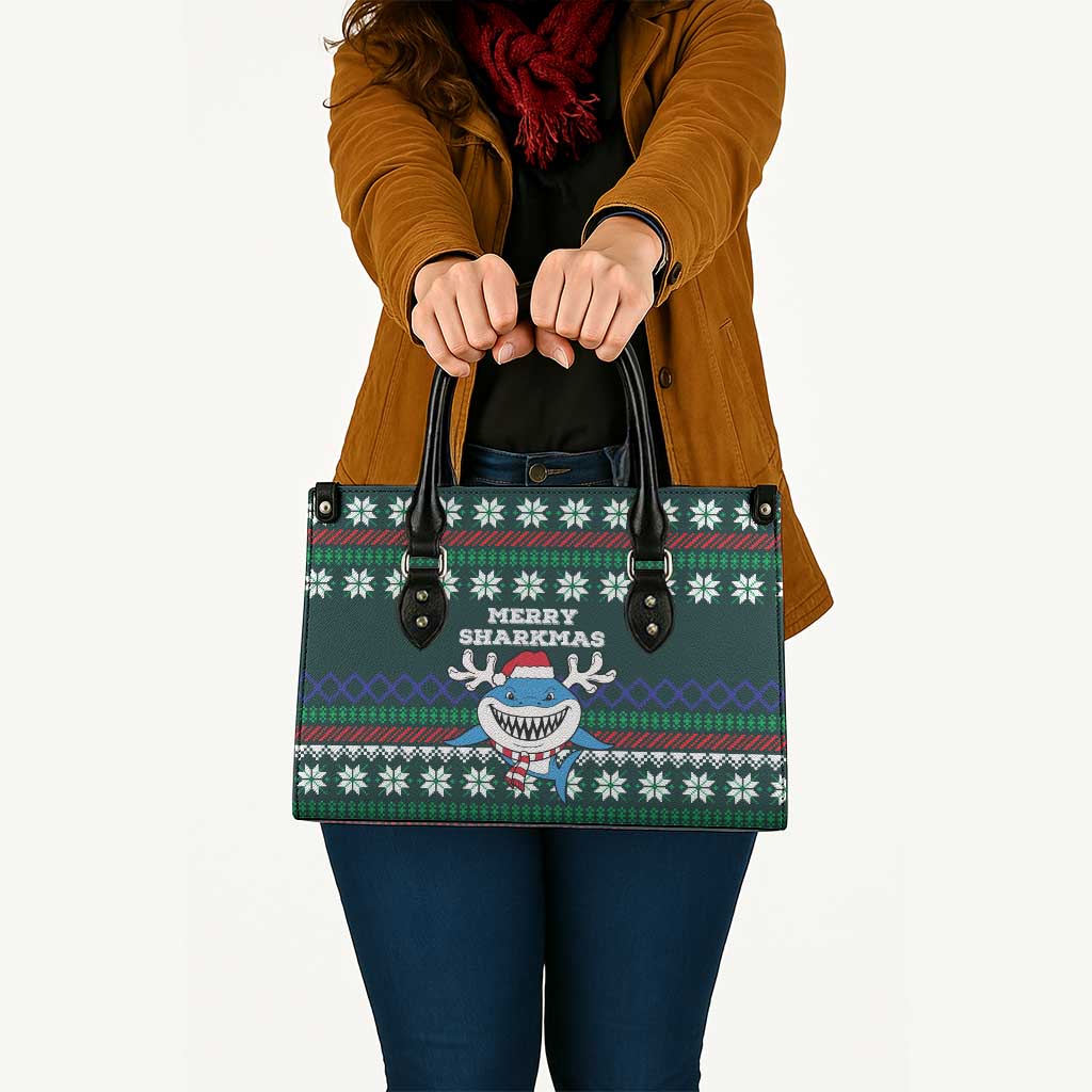 Merry Sharkmas Christmas Leather Bag Xmas Holiday Patterns - Wonder Print Shop
