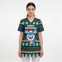 Merry Sharkmas Christmas Scrub Top Xmas Holiday Patterns - Wonder Print Shop