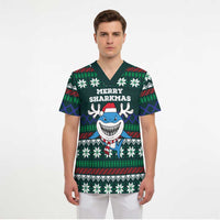 Merry Sharkmas Christmas Scrub Top Xmas Holiday Patterns - Wonder Print Shop