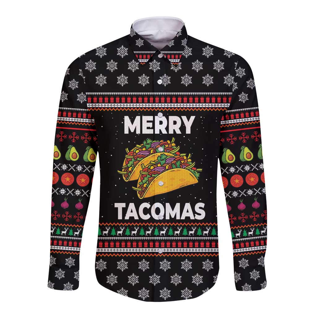 Merry Tacomas Christmas Long Sleeve Button Shirt Xmas Holiday Patterns - Wonder Print Shop