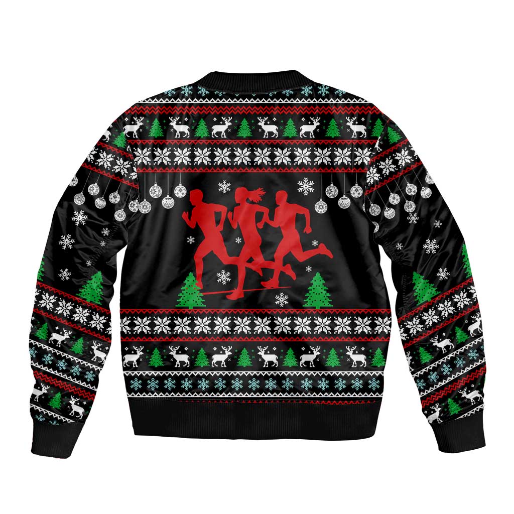 Running Oh What Fun Christmas Bomber Jacket Xmas Holiday Patterns - Wonder Print Shop