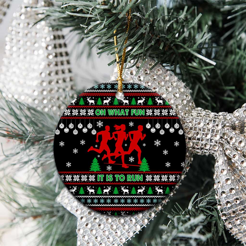 Running Oh What Fun Christmas Ceramic Ornament Xmas Holiday Patterns - Wonder Print Shop