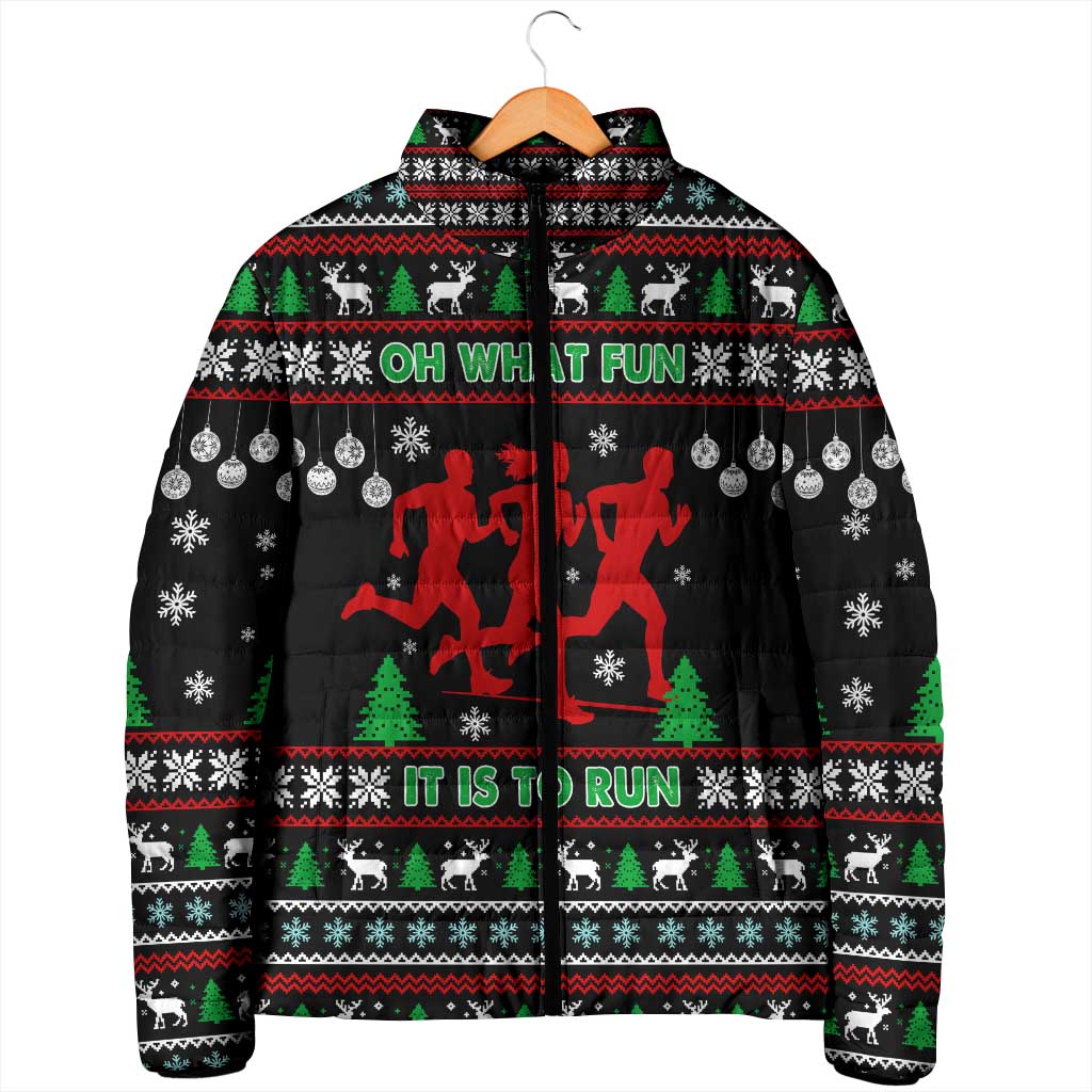 Running Oh What Fun Christmas Padded Jacket Xmas Holiday Patterns - Wonder Print Shop