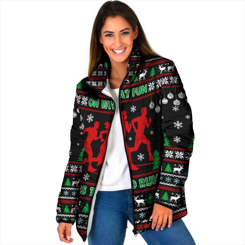 Running Oh What Fun Christmas Padded Jacket Xmas Holiday Patterns - Wonder Print Shop