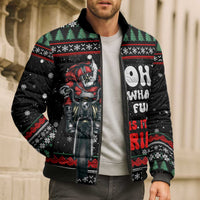 Santa And Motor Christmas Bomber Puffer Jacket Xmas Holiday Patterns - Wonder Print Shop
