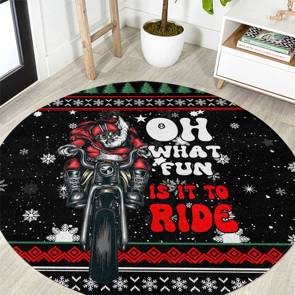 Santa And Motor Christmas Round Carpet Xmas Holiday Patterns - Wonder Print Shop