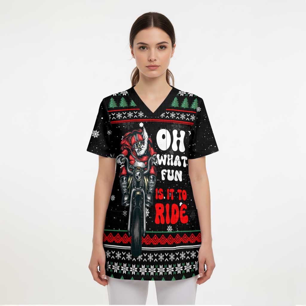 Santa And Motor Christmas Scrub Top Xmas Holiday Patterns - Wonder Print Shop