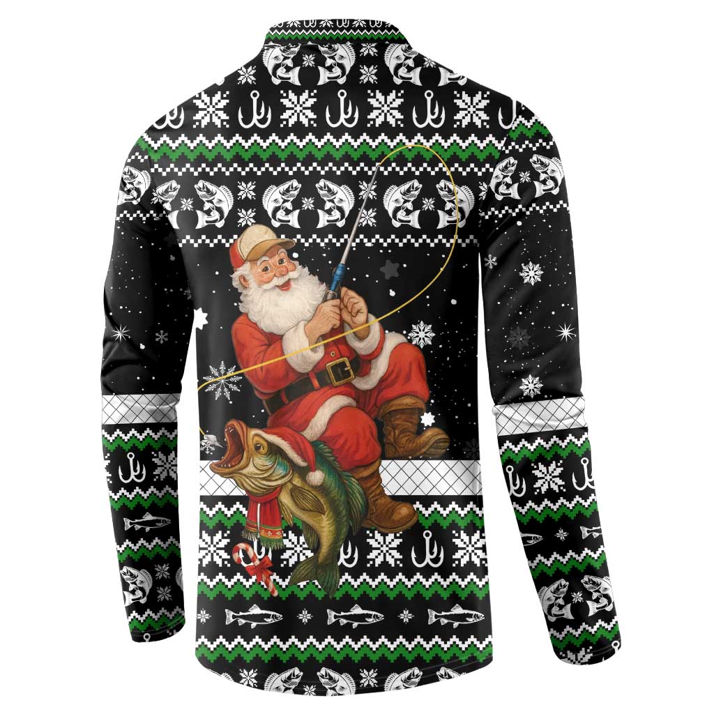 Santa Claus Fishing Christmas Button Sweatshirt Xmas Holiday Patterns - Wonder Print Shop