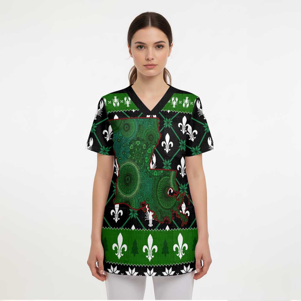 Louisiana USA Symbols Pattern Christmas Scrub Top Xmas Holiday Patterns - Wonder Print Shop