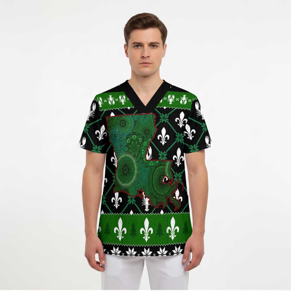 Louisiana USA Symbols Pattern Christmas Scrub Top Xmas Holiday Patterns - Wonder Print Shop