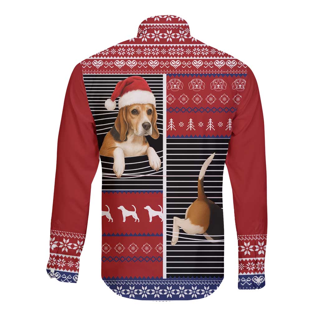 Lovely Beagle Christmas Long Sleeve Button Shirt Xmas Holiday Patterns - Wonder Print Shop