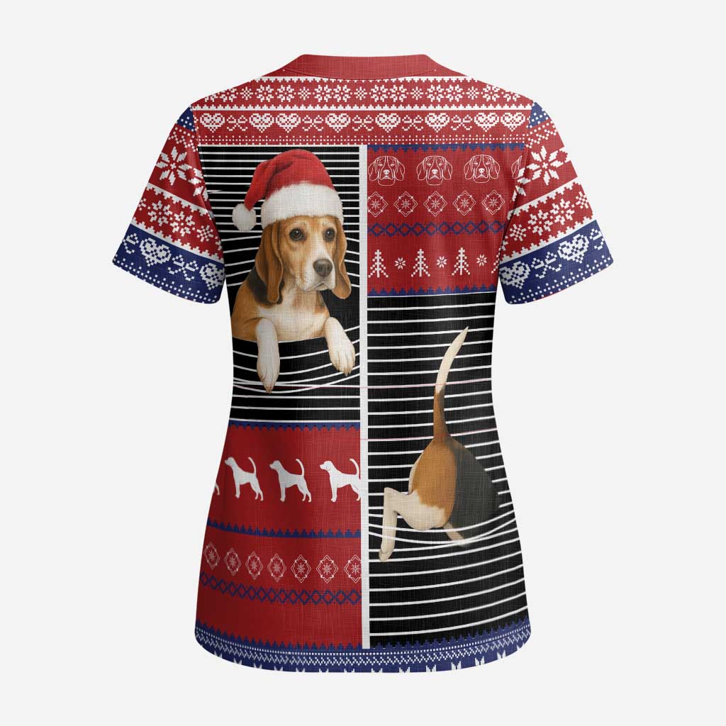 Lovely Beagle Christmas Scrub Top Xmas Holiday Patterns - Wonder Print Shop