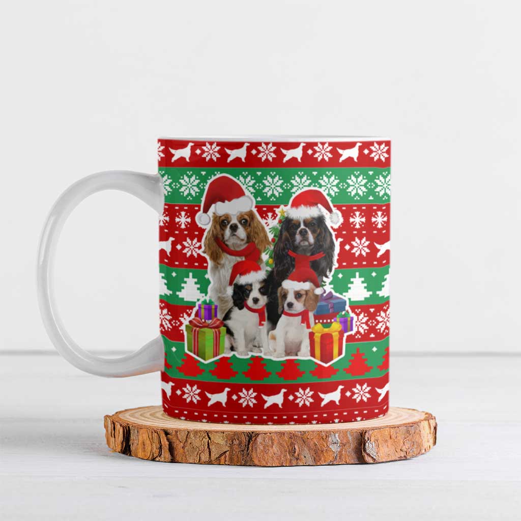 Christmas Dogs Ceramic Mug with Santa Hats and Red Green Holiday Pattern - Wonder Print Shop