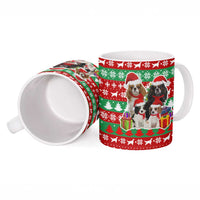 Christmas Dogs Ceramic Mug with Santa Hats and Red Green Holiday Pattern - Wonder Print Shop