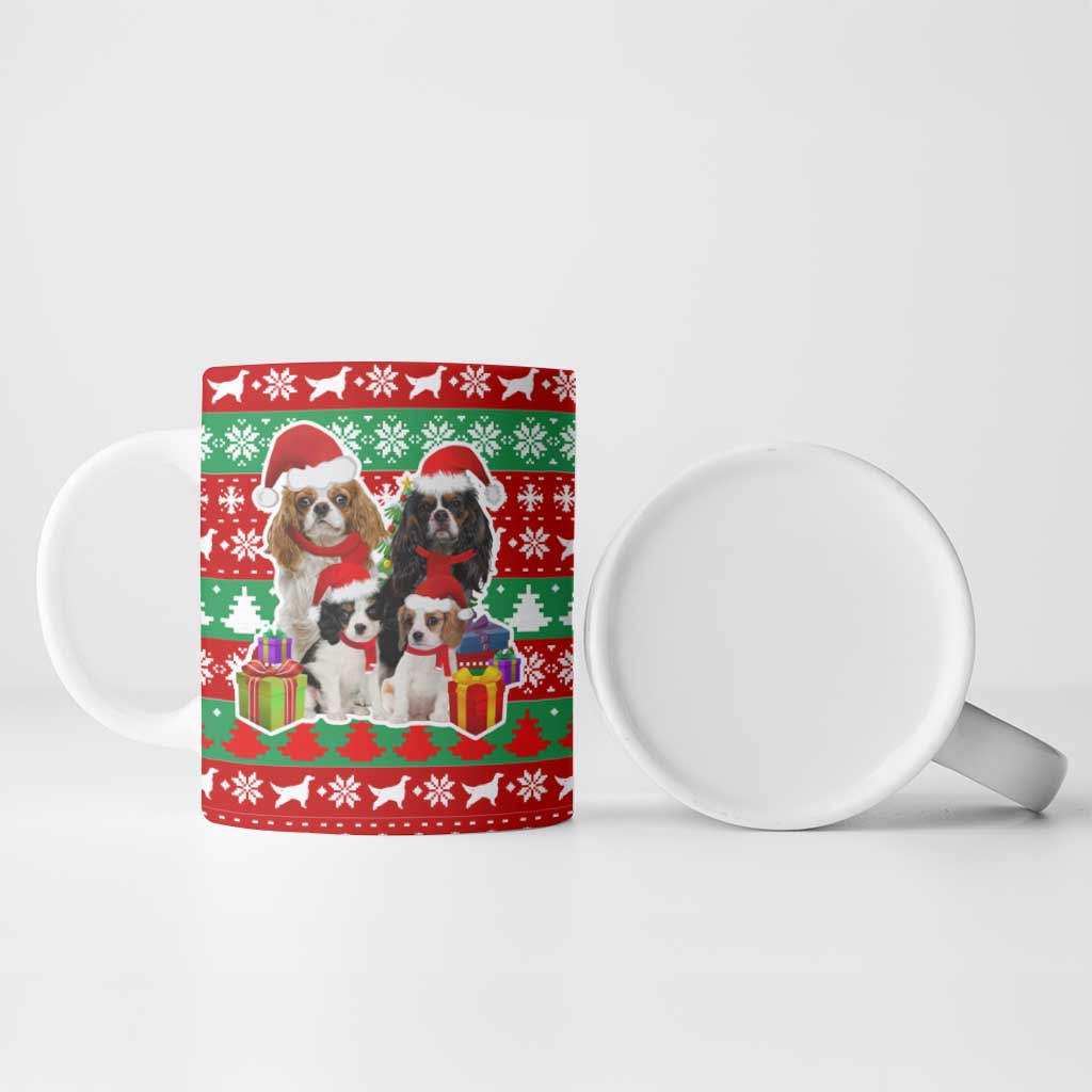 Christmas Dogs Ceramic Mug with Santa Hats and Red Green Holiday Pattern - Wonder Print Shop