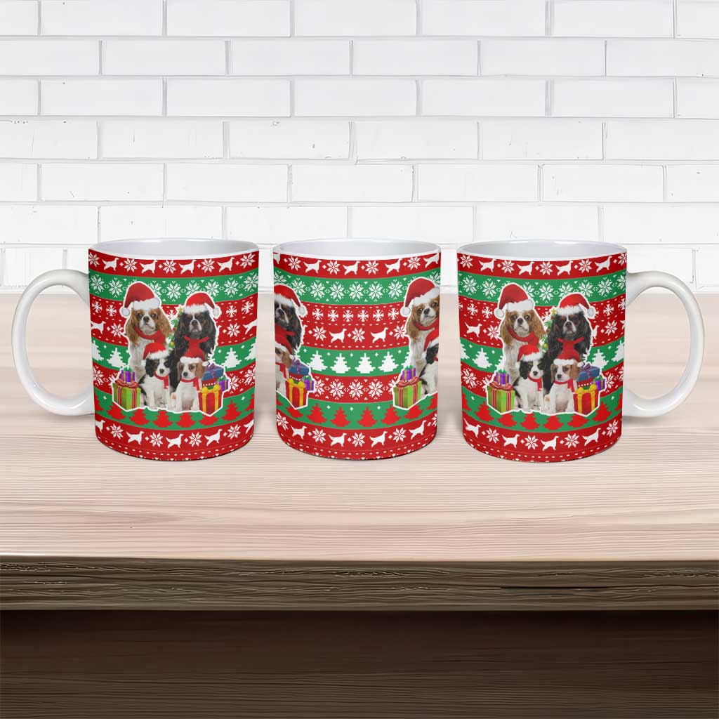 Christmas Dogs Ceramic Mug with Santa Hats and Red Green Holiday Pattern - Wonder Print Shop