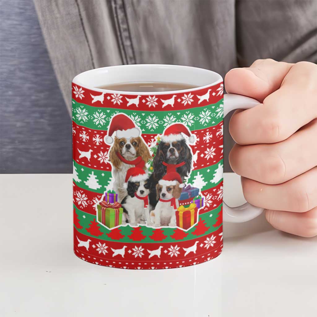 Christmas Dogs Ceramic Mug with Santa Hats and Red Green Holiday Pattern - Wonder Print Shop