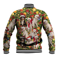 Christmas Dogs Baseball Jacket with Santa Hats and Festive Ornament Pattern - Wonder Print Shop