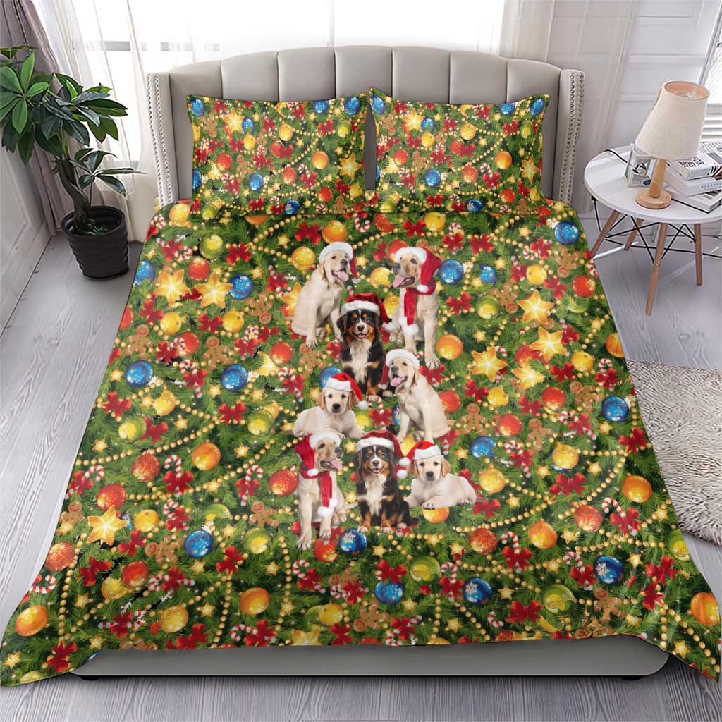 Christmas Dogs Bedding Set with Santa Hats and Festive Ornament Pattern - Wonder Print Shop