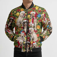 Christmas Dogs Bomber Puffer Jacket with Santa Hats and Festive Ornament Pattern - Wonder Print Shop