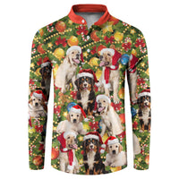 Christmas Dogs Button Sweatshirt with Santa Hats and Festive Ornament Pattern - Wonder Print Shop