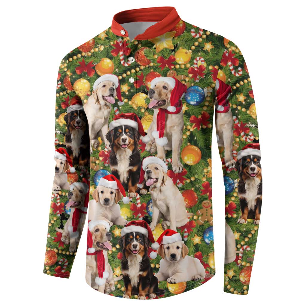 Christmas Dogs Button Sweatshirt with Santa Hats and Festive Ornament Pattern - Wonder Print Shop