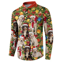 Christmas Dogs Button Sweatshirt with Santa Hats and Festive Ornament Pattern - Wonder Print Shop