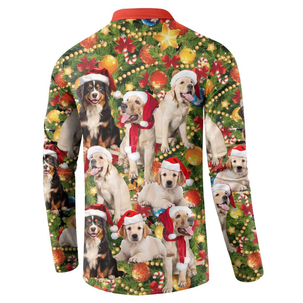 Christmas Dogs Button Sweatshirt with Santa Hats and Festive Ornament Pattern - Wonder Print Shop