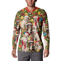 Christmas Dogs Button Sweatshirt with Santa Hats and Festive Ornament Pattern - Wonder Print Shop