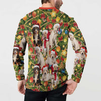Christmas Dogs Button Sweatshirt with Santa Hats and Festive Ornament Pattern - Wonder Print Shop