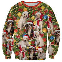 Christmas Dogs Sweatshirt with Santa Hats and Festive Ornament Pattern - Wonder Print Shop