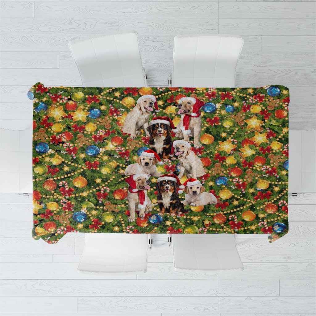 Christmas Dogs Tablecloth with Santa Hats and Festive Ornament Pattern - Wonder Print Shop