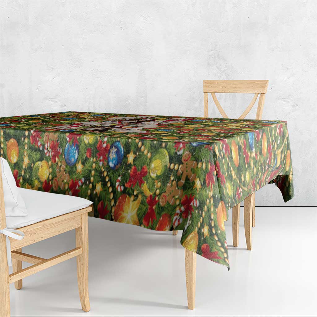 Christmas Dogs Tablecloth with Santa Hats and Festive Ornament Pattern - Wonder Print Shop