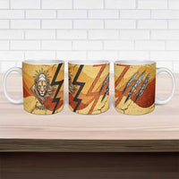 Pakhet Lion Head Ceramic Mug with Claw Marks in Fiery Ancient Egyptian Motif