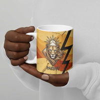 Pakhet Lion Head Ceramic Mug with Claw Marks in Fiery Ancient Egyptian Motif