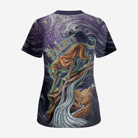 Pakhet Panther Scrub Top with Cosmic Feline Eye on Starry Night River