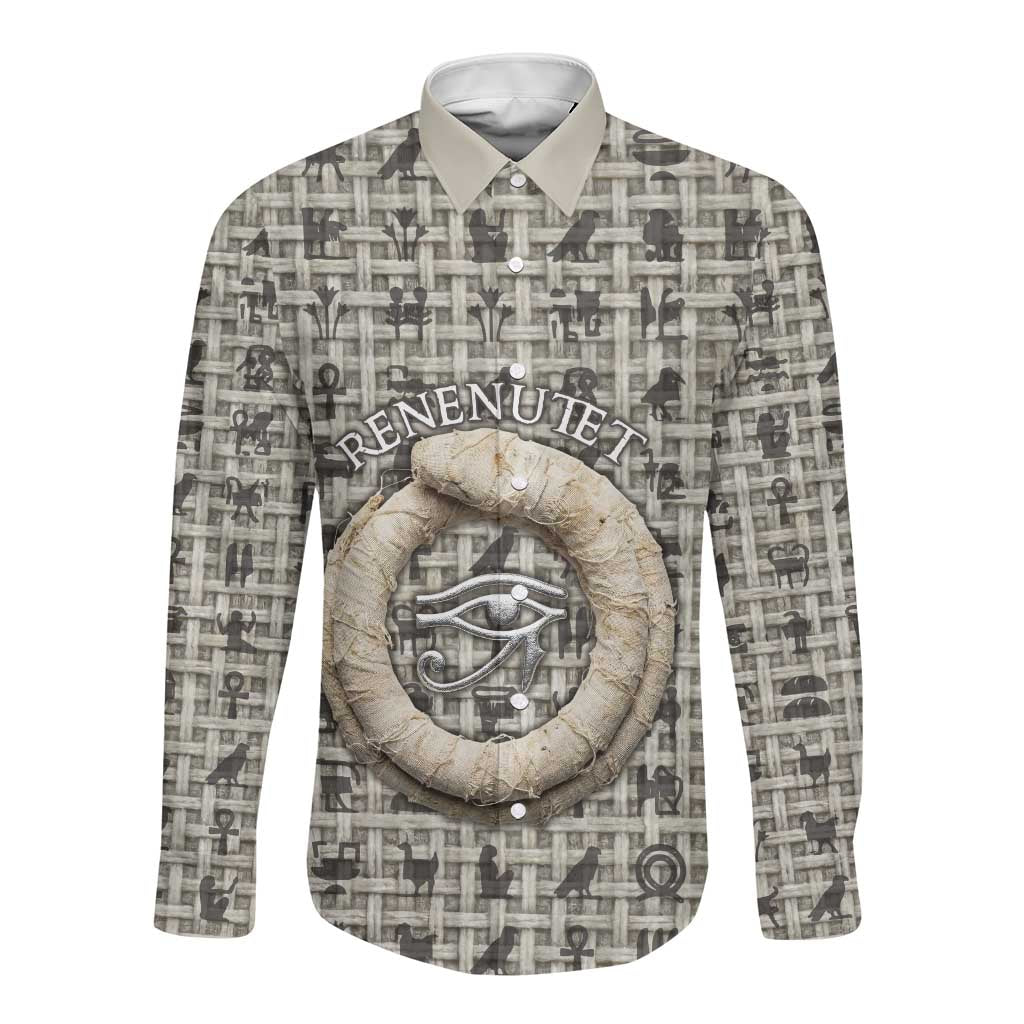 Renenutet Long Sleeve Button Shirt with Bread Ring and Eye of Horus in Egyptian Nourishment