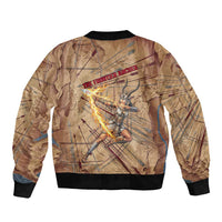 Satis Bomber Jacket with Fiery Bow and Arrow in Ancient Egyptian Warrior
