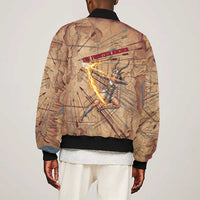 Satis Bomber Jacket with Fiery Bow and Arrow in Ancient Egyptian Warrior