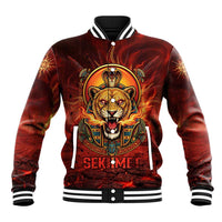 Sekhmet Baseball Jacket Egyptian Fiery Lioness Head and Ancient Warrior