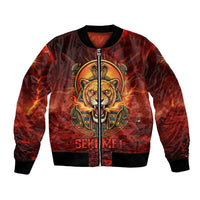 Sekhmet Bomber Jacket Egyptian Fiery Lioness Head and Ancient Warrior