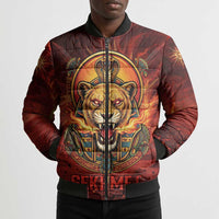 Sekhmet Bomber Puffer Jacket Egyptian Fiery Lioness Head and Ancient Warrior