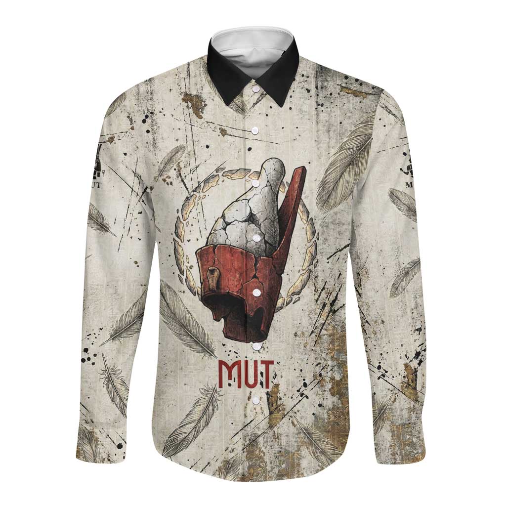 Mut Long Sleeve Button Shirt Vulture Queen Egyptian Mother Goddess Wings Feathers