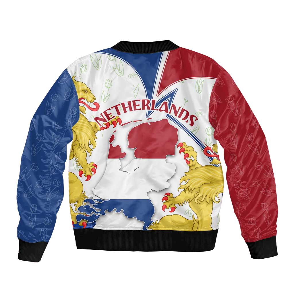 Multicolor bomber jacket with 'NETHERLANDS' lettering and map with lion accents