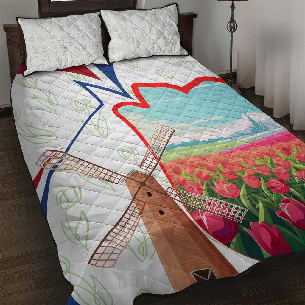 Netherlands Heritage Quilt Bed Set with Tulips Windmill and Coat of Arms
