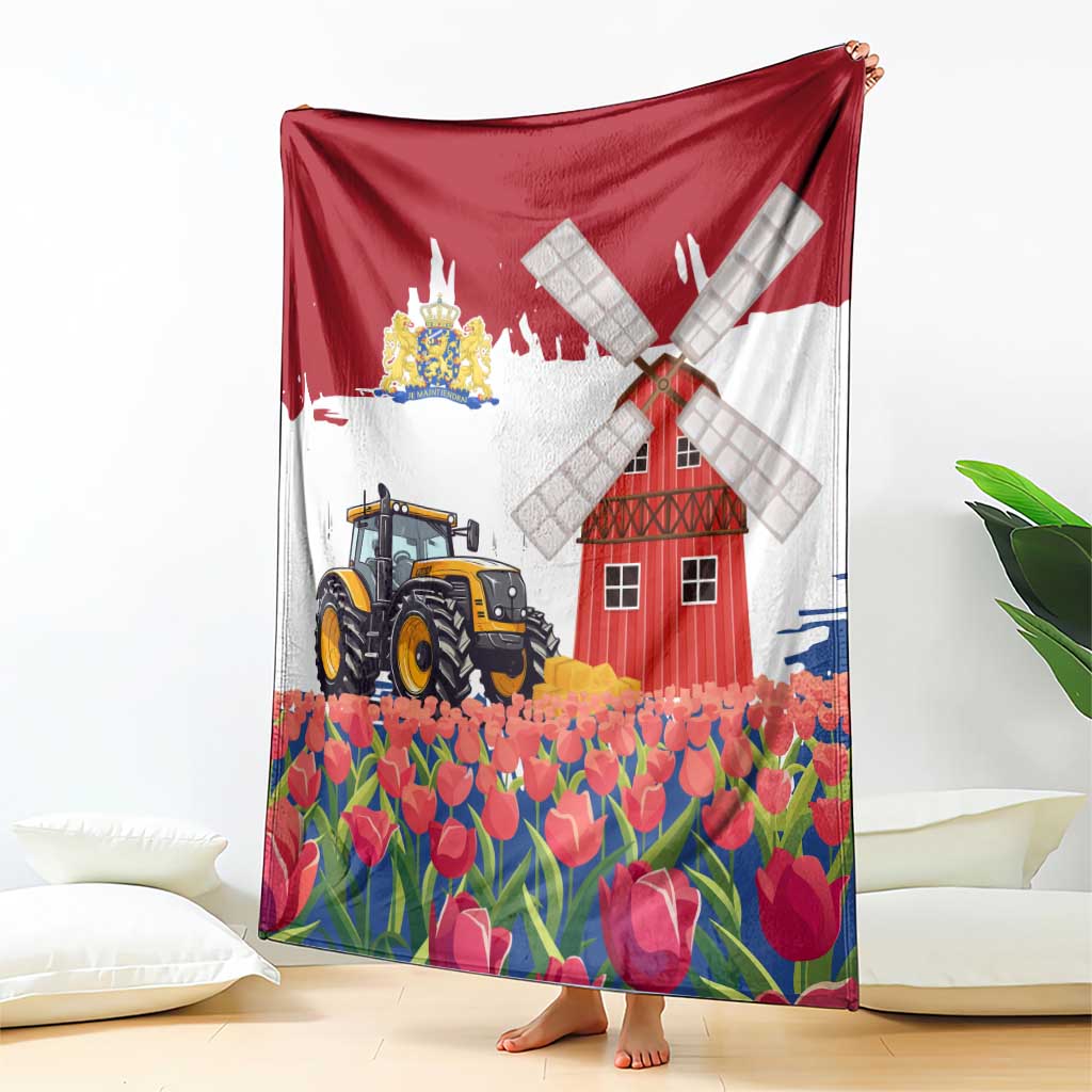 Netherlands Farm Landscape Blanket with Tractor and Tulips