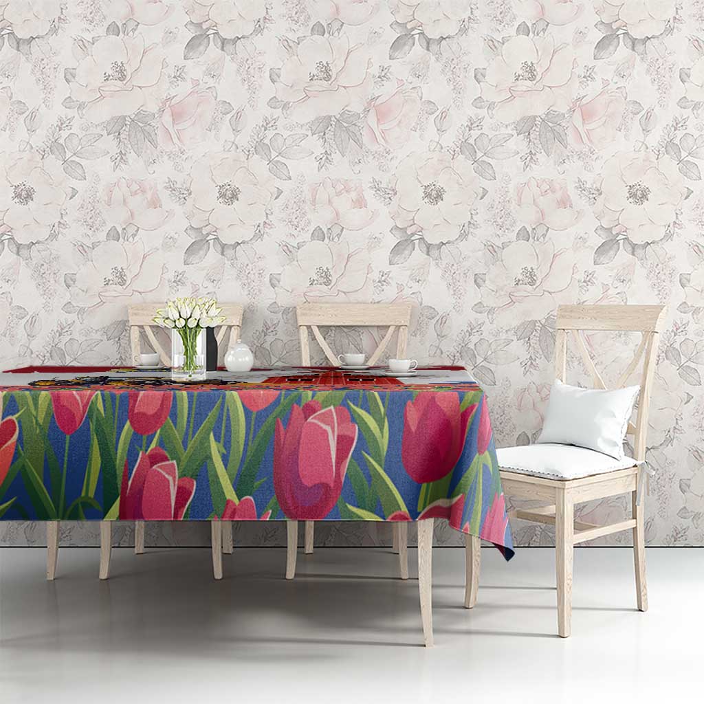 Netherlands Farm Landscape Tablecloth with Tractor and Tulips