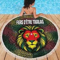 Togo Beach Blanket with Red Lion Head Design and Traditional African Pattern