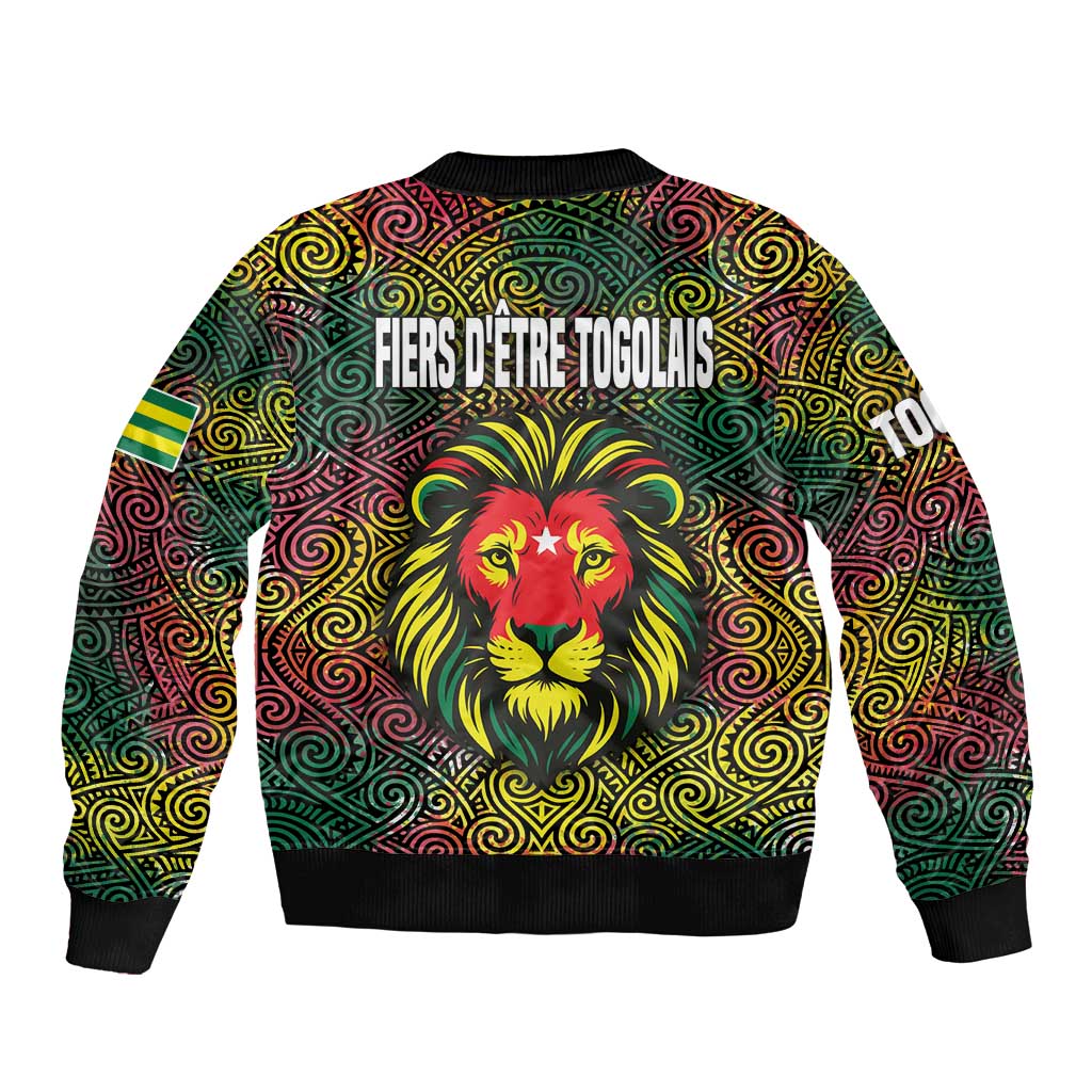 Togo Bomber Jacket with Red Lion Head Design and Traditional African Pattern